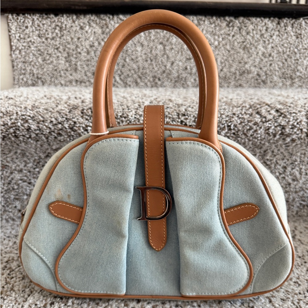 Dior Vintage Denim Saddle Bowler Bag, light wash, small size
